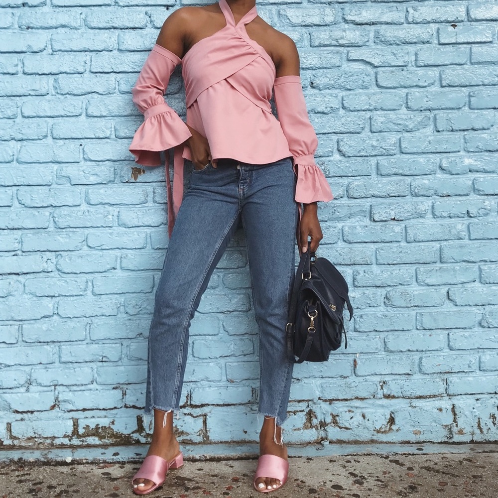 Pink halter & pleated top